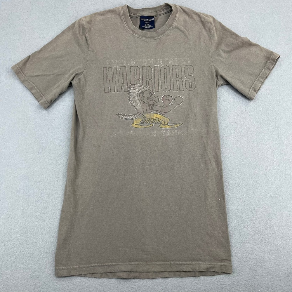American Eagle Warriors Graphic T-Shirt Mens XS Brown Grey Vintage Distressed